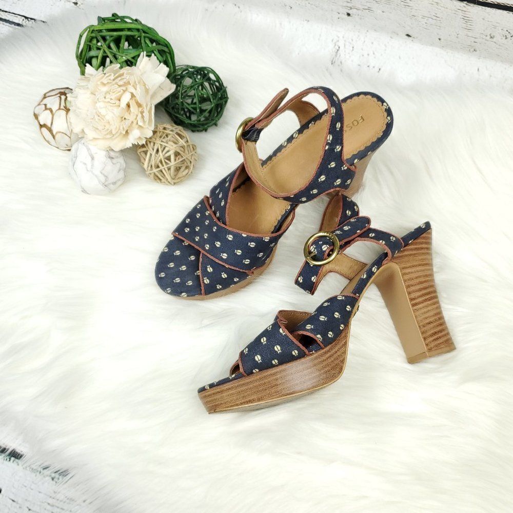 Fossil Ladybug Canvas High Heels Platform